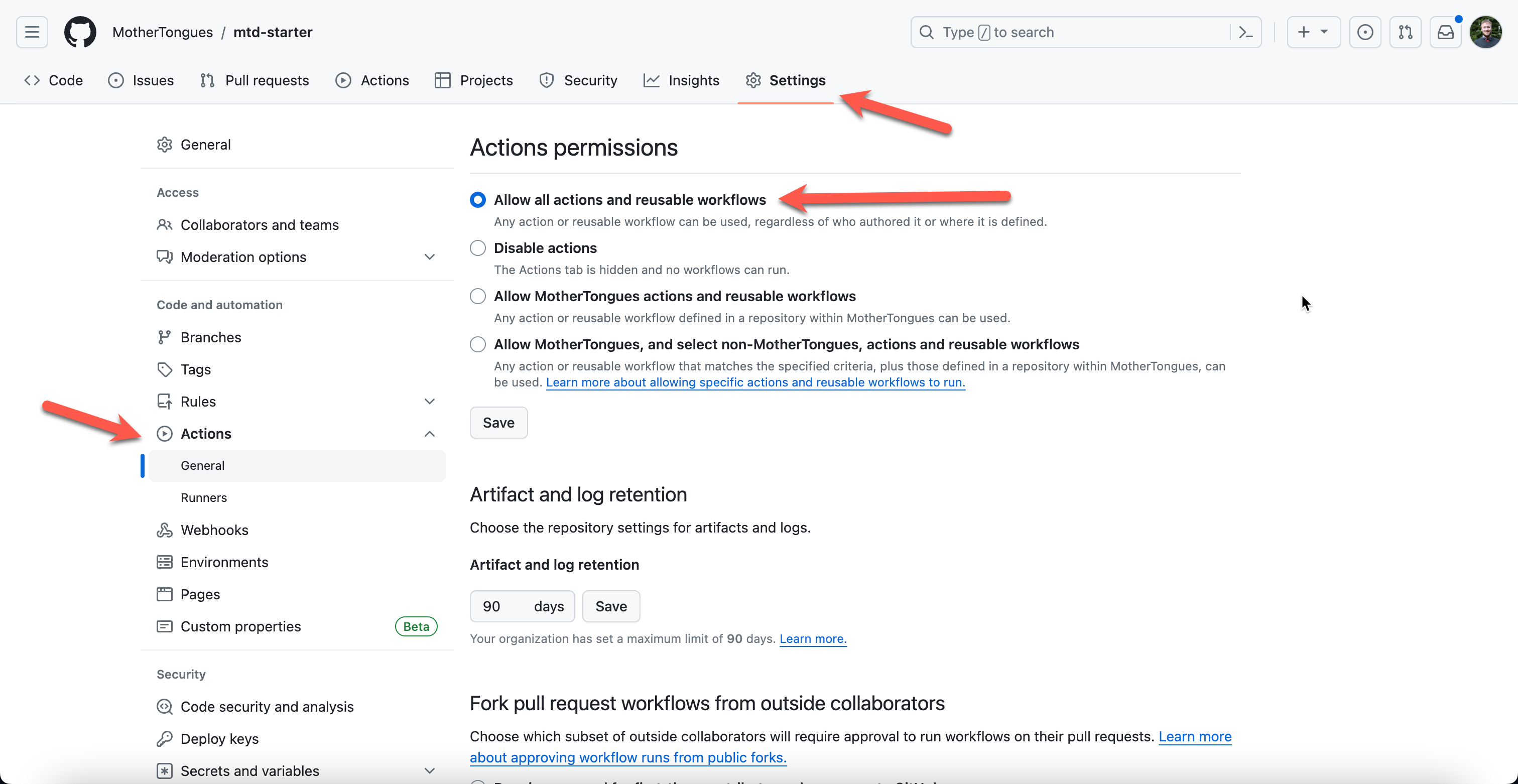 Enabling GitHub Actions